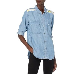 Rails Jimi Medium Vintage Wash Aztec Epaulette Button Down Shirt Blue